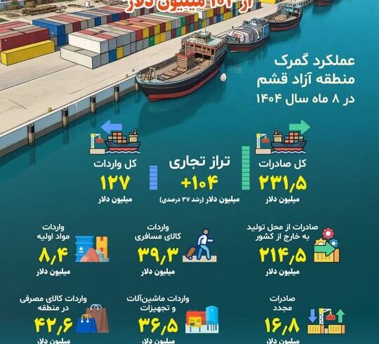 عبور تراز تجاری منطقه آزاد قشم از ۱۰۴ میلیون دلار