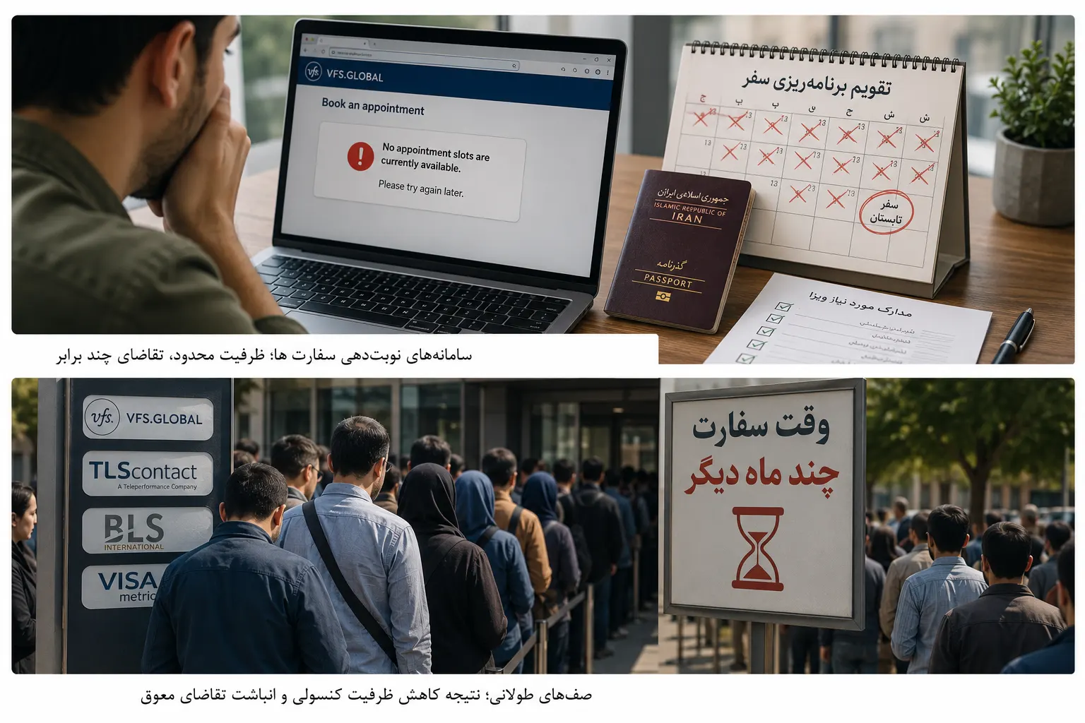 صنعت ویزا در ایران؛ چرا زمان انتظار سفارتها به چند ماه رسید سامانه های نوبت دهی وقت سفارت