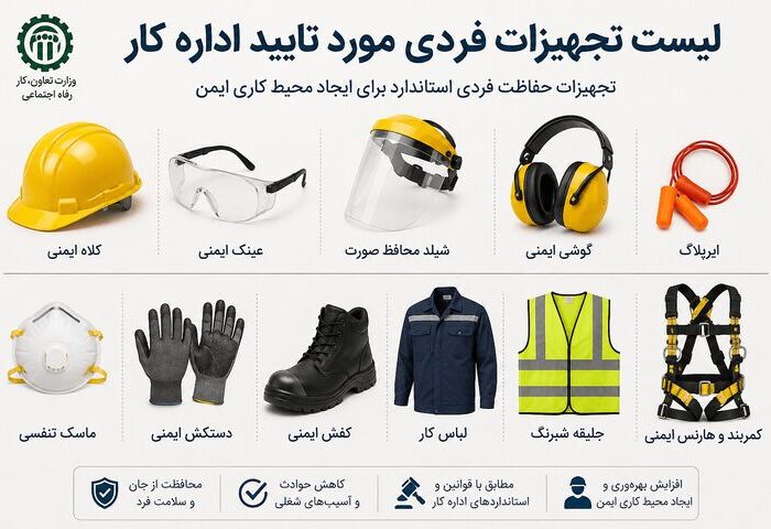 لیست تجهیزات حفاظت فردی مورد تایید اداره کار؛ راهنمای کامل انتخاب تجهیزات حفاظت فردی استان